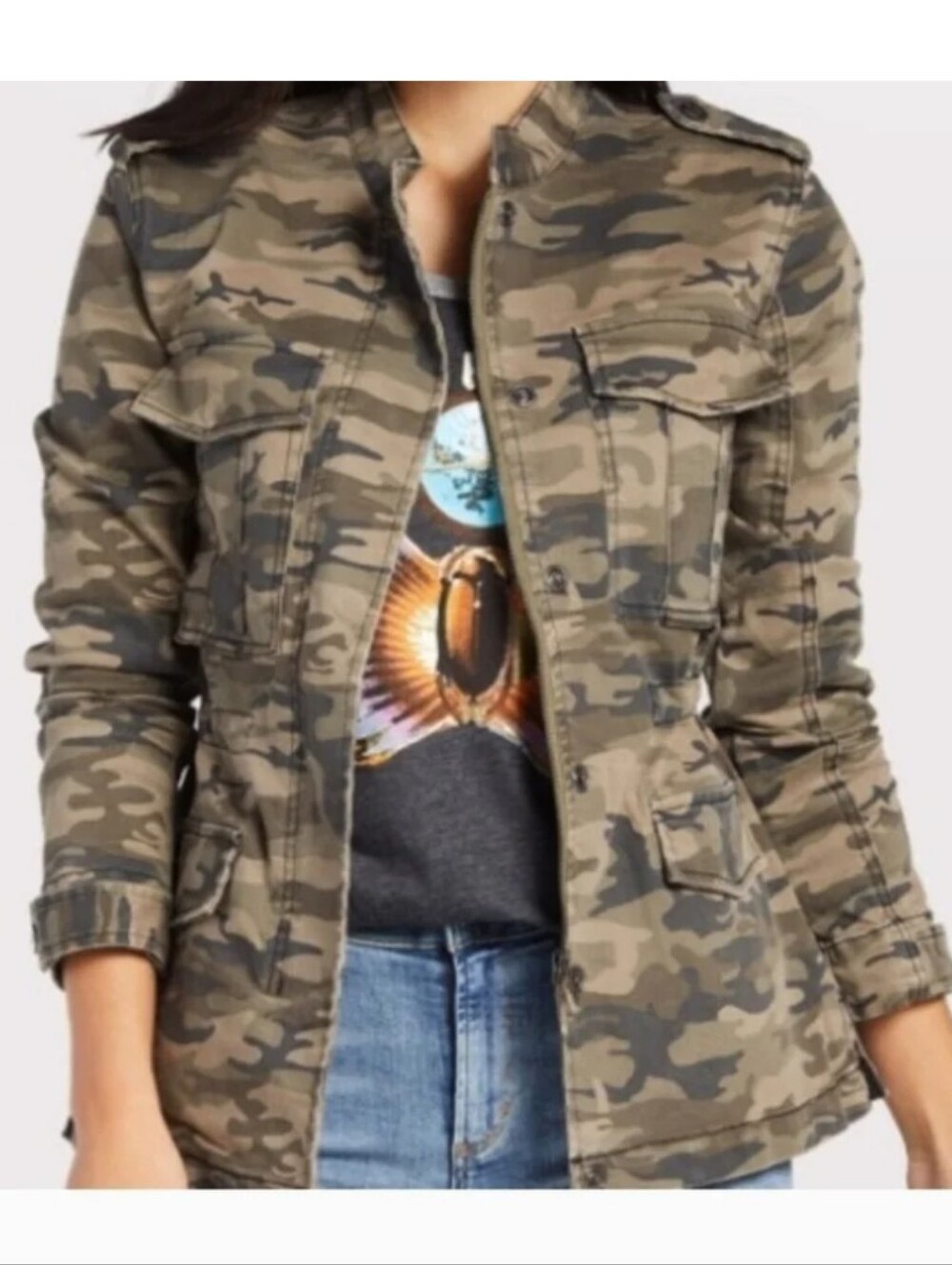 Sanctuary Green Camo 4-pocket Tailored Cotton Jacket, Size M